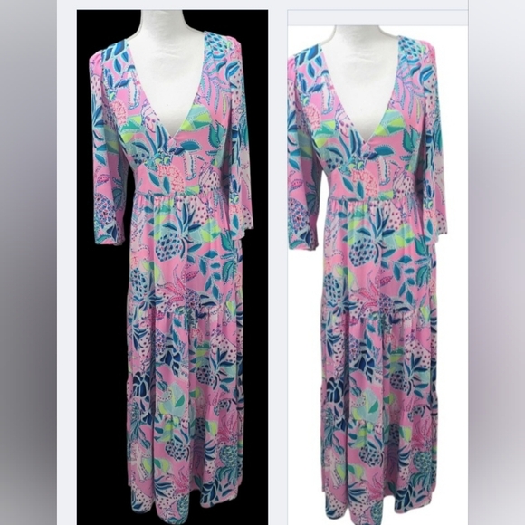 LILLY PULITZER Floral Pink and Blue Maxi Dress - Picture 3 of 14